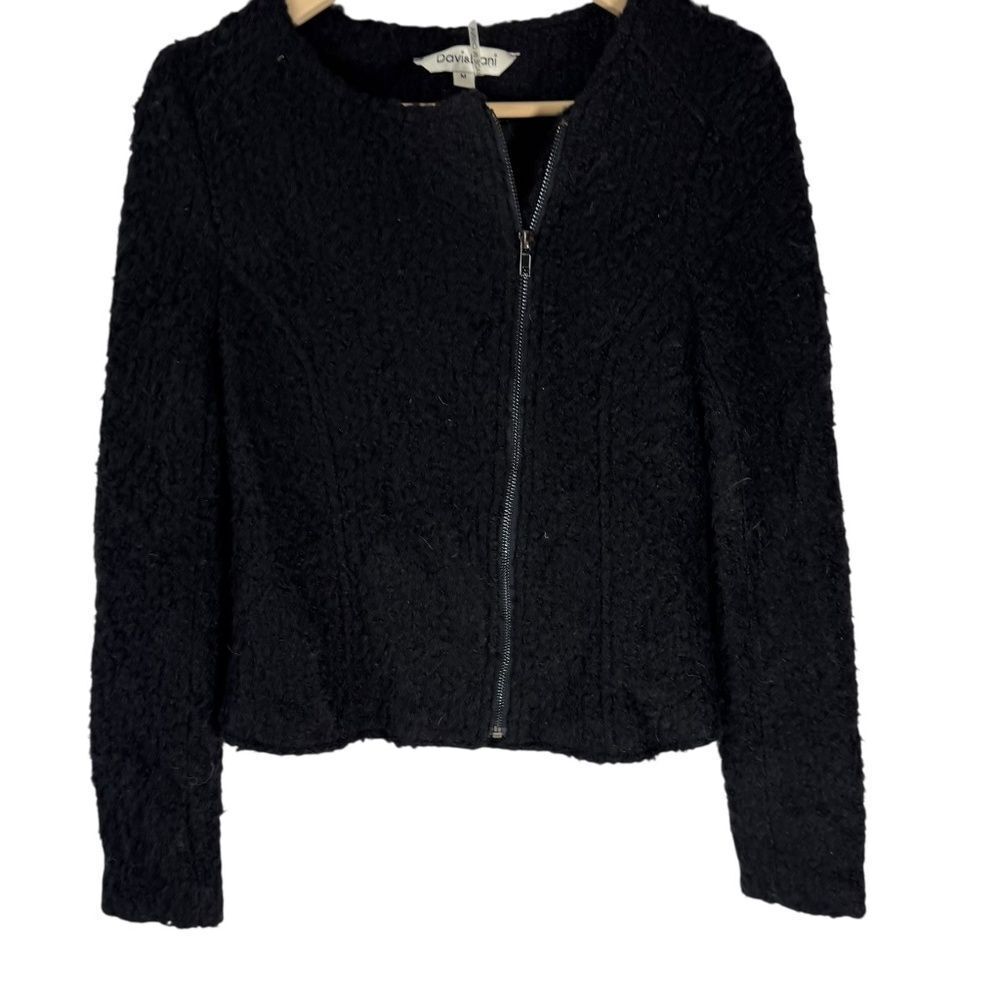 Davi & Dani Women's Black Wool Blend Boucle Moto‎ Jacket Sz M
